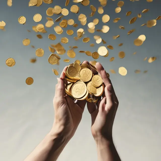 An invisible hand releasing gold coins to symbolize self-regulating markets in laissez-faire economics.