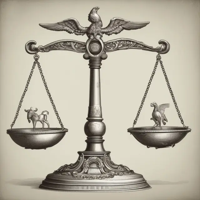 A metaphorical image of scales balancing economic self-regulation and potential downsides of laissez-faire capitalism
