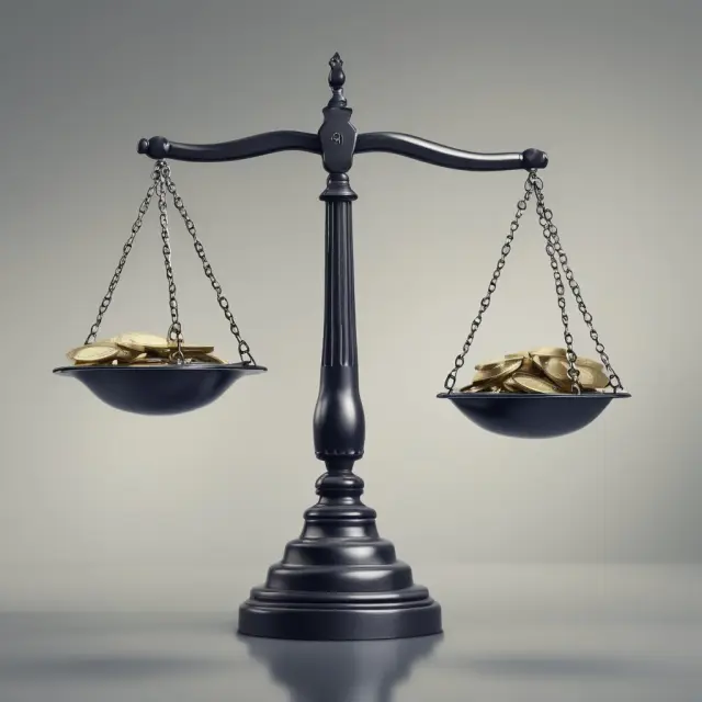 A balanced scale with two pans representing laissez-faire and government intervention in economics.