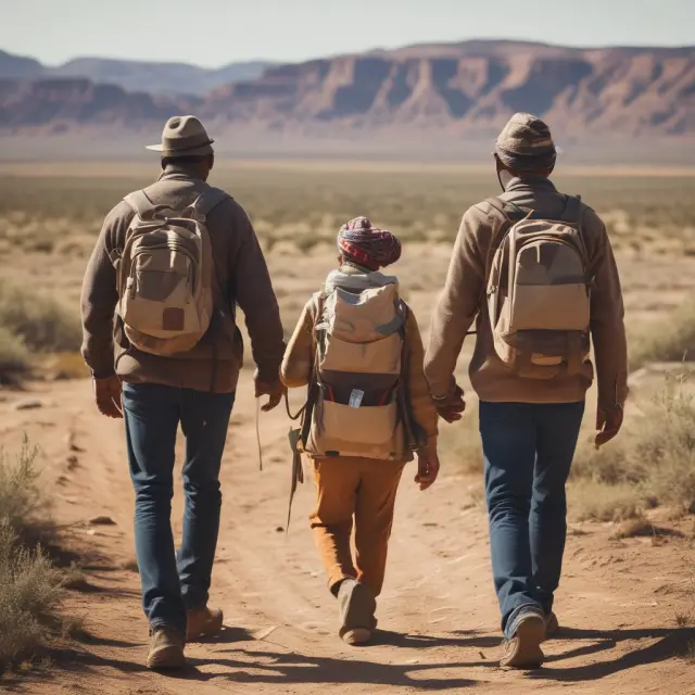 Image of three figures: a grantor, trustee, and beneficiary, walking together on a path, symbolizing the roles in creating a land trust.
