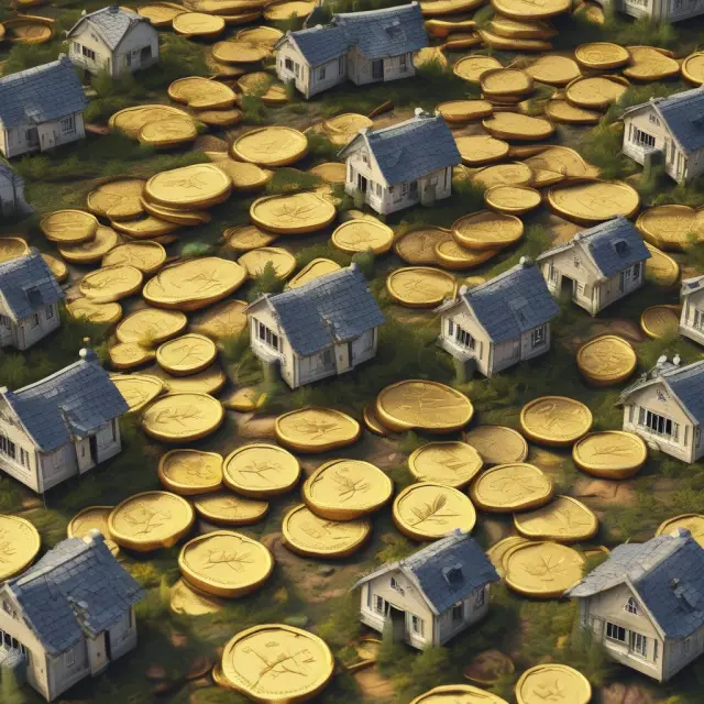 Land with gold coins symbolizes real estate investment