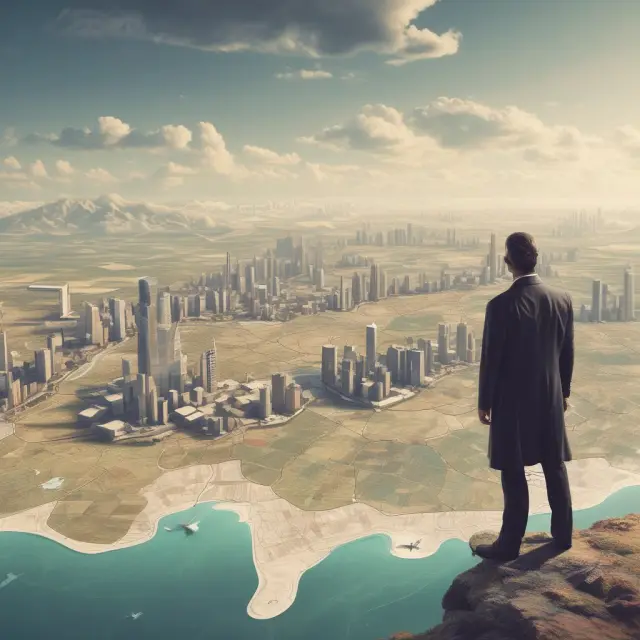 An investor ponders over land development plans while navigating the uncertain risks