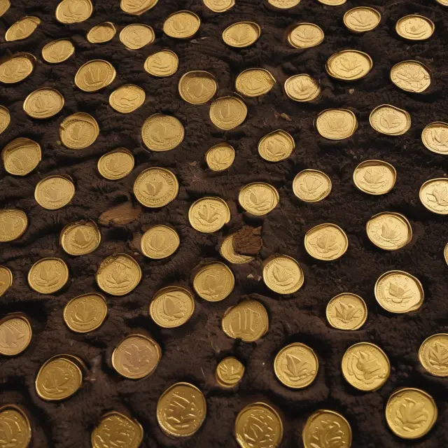 An image of fertile soil and gold coins, representing the worth and value of productive farmland as an investment opportunity