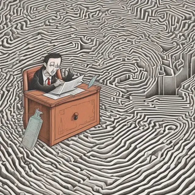 Buyer journeying through a maze representing banking financing process, receiving guidance from a banker to reach loan approval