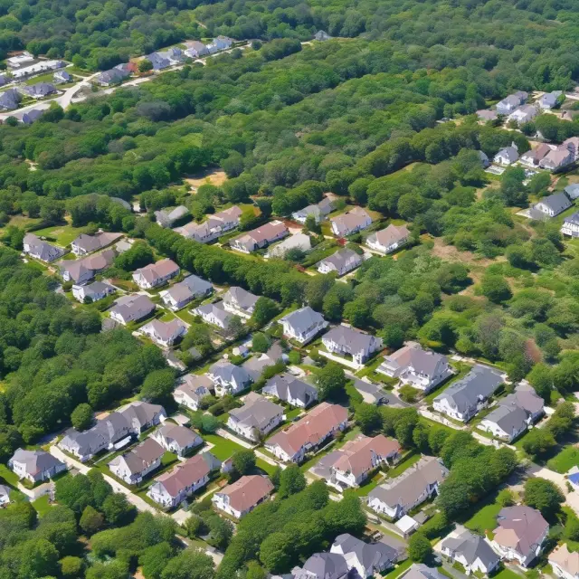 Image of a beautiful and lush landlocked estate surrounded by bustling neighborhoods and developments
