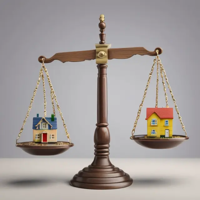 Scale with landlord and property manager figures, representing the decision-making process for real estate investments