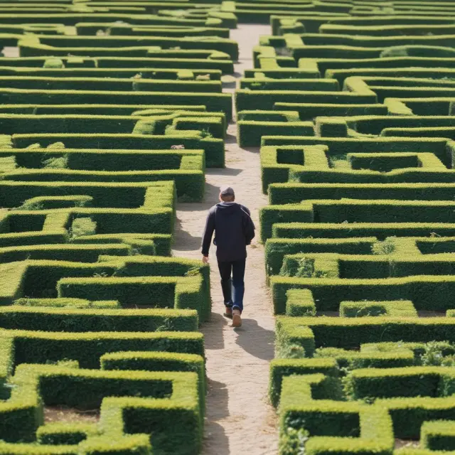 Landlord navigating a labyrinth filled with tax-deductible expenses, leading to a treasure chest symbolizing capital gains tax savings