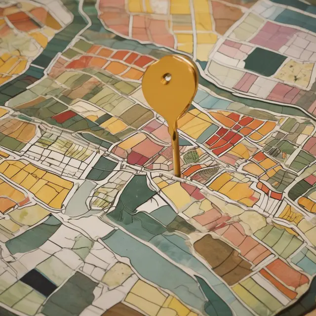 Map illustrating land value importance in real estate with gold pins marking valuable areas