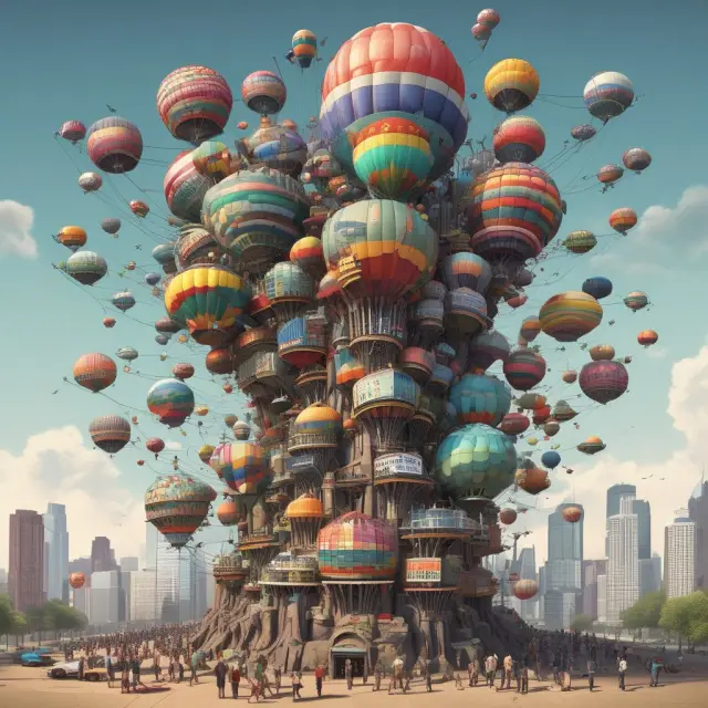 Ten colossal corporations illustrated in a verdant landscape, symbolizing their dominance as leaders in US equity market