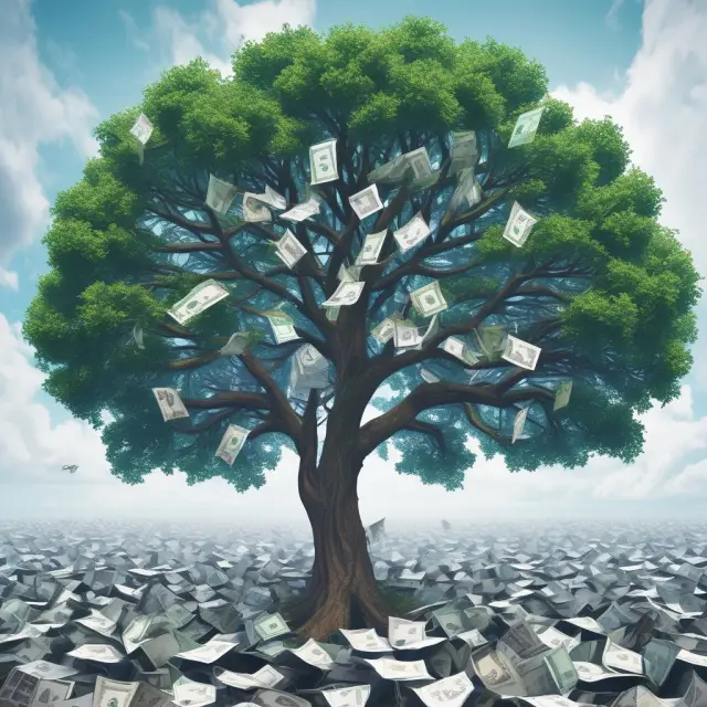 A blue-chip tree with diverse branches representing various capitalization levels (small, mid, and large-cap stocks) growing in a rich and stable investment landscape