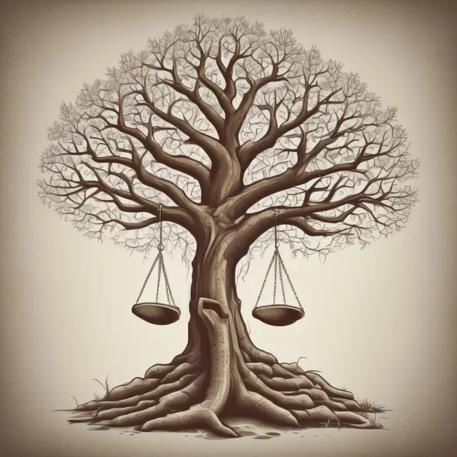 Legacy tree with branches intertwining a gavel (probate) and reaching towards trusts, representing efficient estate planning strategies