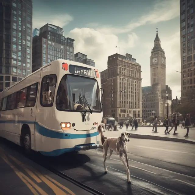 A greyhound sprints through a bustling cityscape, symbolizing the importance of efficient last mile logistics in retail