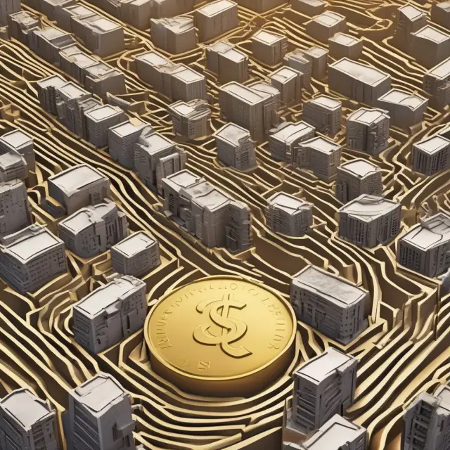 Golden coins weaving through urban maze as metaphor for last mile delivery challenges and solutions