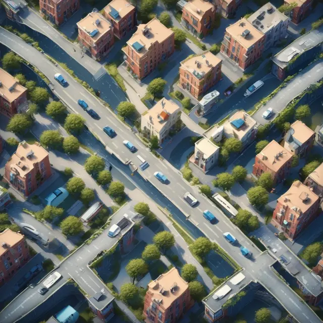 An image depicting a vibrant urban scene with drones delivering packages, electric vehicles optimizing routes, and humans collaborating to streamline last mile delivery in densely populated areas