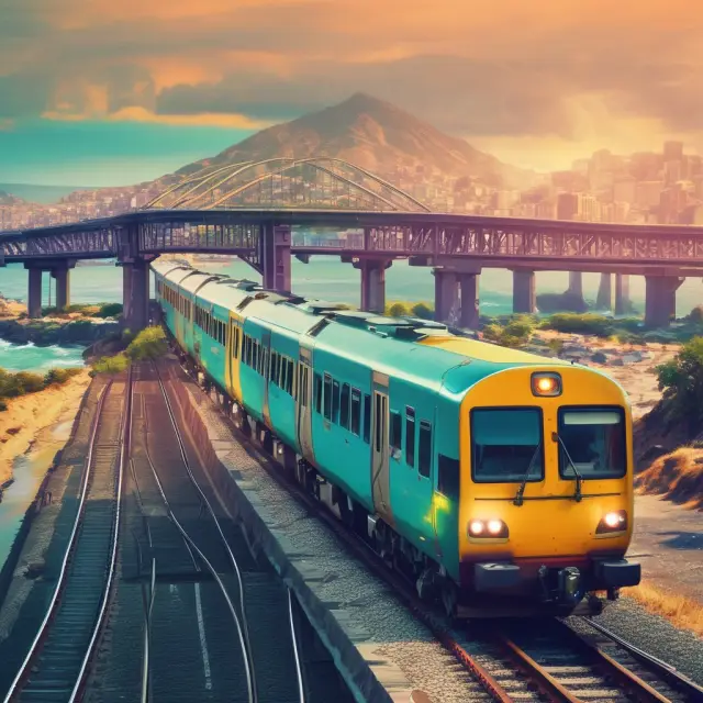 An express train delivers digital packages to clients in a vast digital sea, symbolizing the importance of efficient last mile logistics for financial services