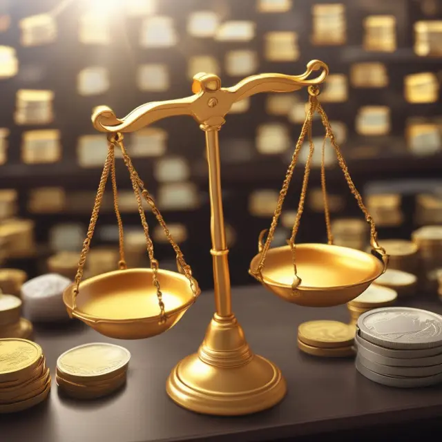 Golden scales weighing the difference between a gold futures contract