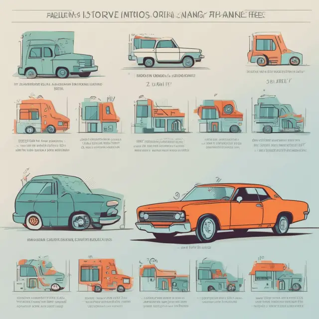 A metaphorical scene showcasing late fees in various industries: auto loans, mortgages, student loans, and IRS penalties.