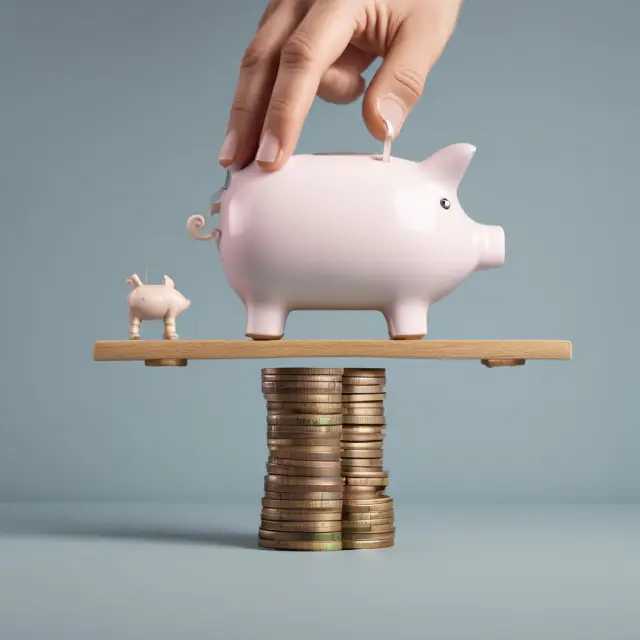 Seesaw with a piggy bank (late fees) and a hand reaching for change, symbolizing the profitability of late fees and regulatory efforts to protect consumers