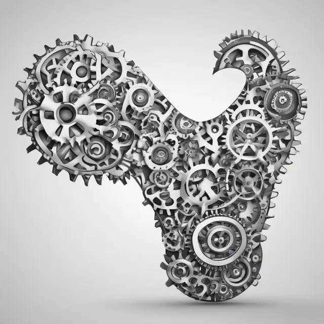 U-shaped graph of diminishing marginal productivity illustrated by interacting gears, symbolizing inputs and outputs.