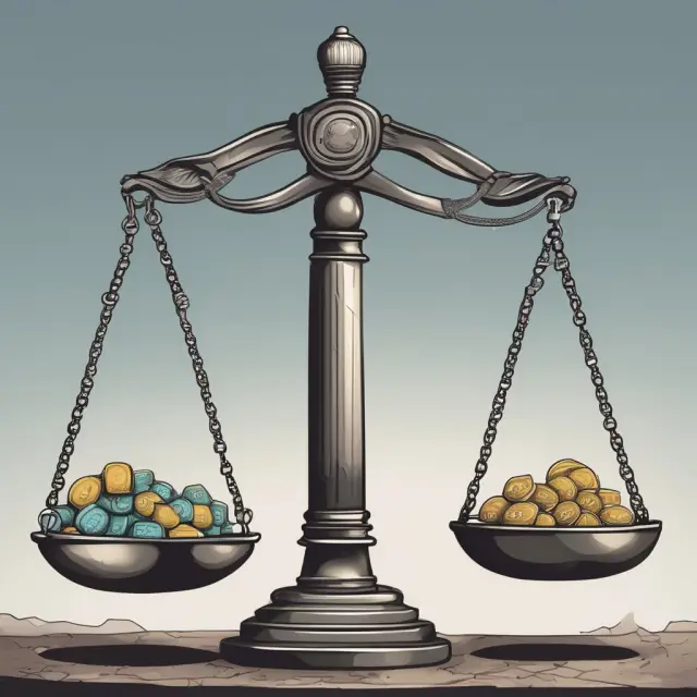 A set of scales representing global markets. Transaction costs are shown as pebbles, transportation costs as weights, and legal restrictions as chains.