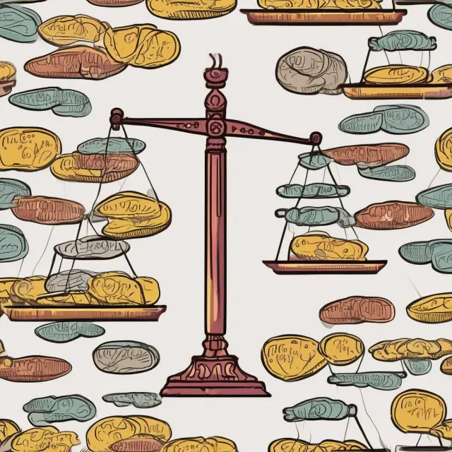 Golden scales balancing coins from various countries, representing the law of one price and its benefits in a global economy.