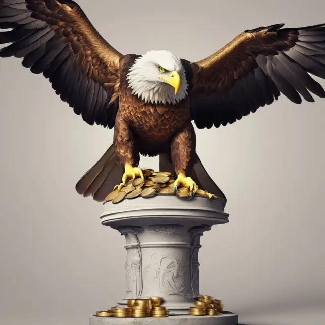 An eagle holding a constitution clashes with gold coins and stacks of paper money, representing the ambiguous concept of lawful money in finance