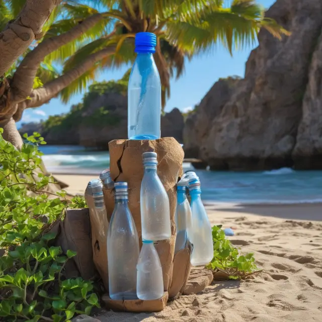 Castaway with six water bottles representing economic wants and needs, prioritizing most urgent ones first