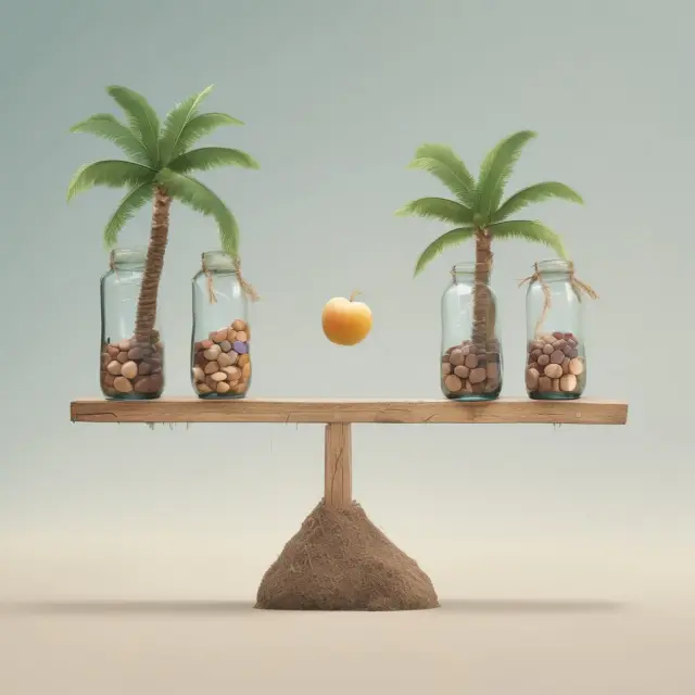 A castaway weighing bottles of water on a seesaw, representing how income levels influence the quantity demanded