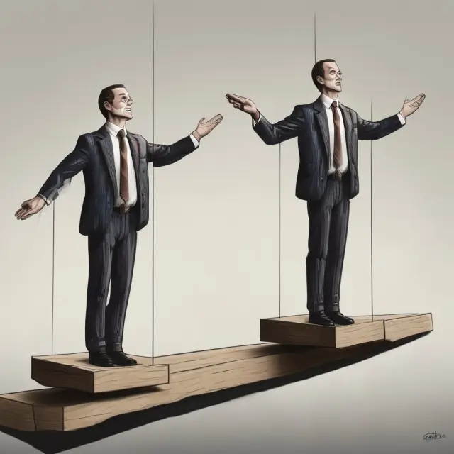 An investor balances two identical European stocks on a balance beam, representing potential arbitrage opportunities due to temporary price discrepancies