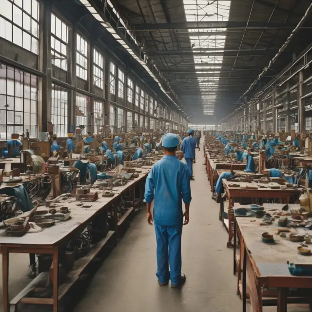 Two factories: one with diminishing marginal returns and shrinking labor force, the other enjoying economies of scale and expanding output
