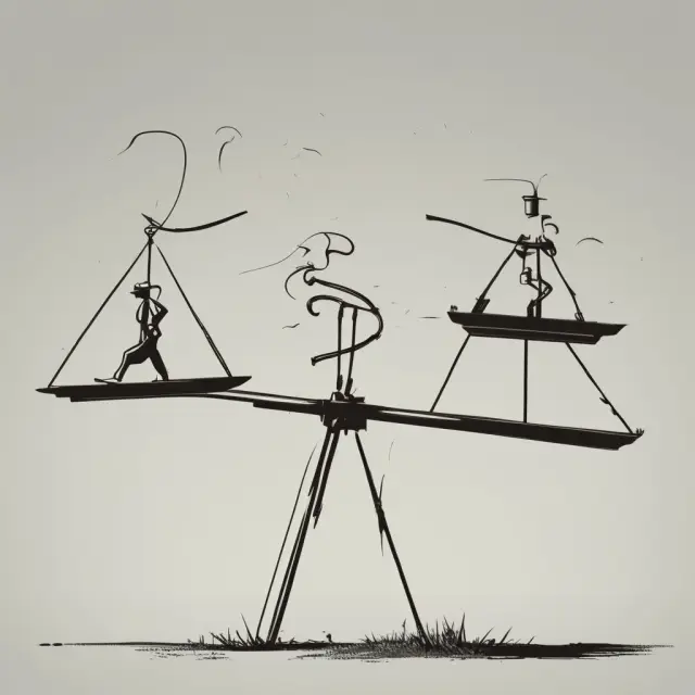 An image of a seesaw illustrating diminishing marginal returns in finance and investment, with potential investments on one side and returns on the other.