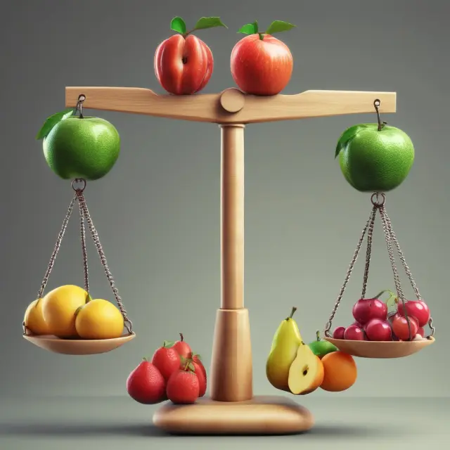 Consumer balancing fruits on scales to illustrate diminishing marginal utility in household budgets