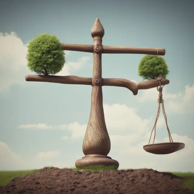 Seesaw with two pans representing Growth and Value stocks, depicting portfolio balance and market fluctuations