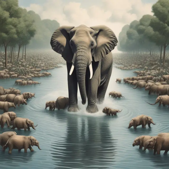 An elephant, symbolizing institutional investors, crosses a wide river carrying large barrels labeled with minimum purchase amounts in millions.