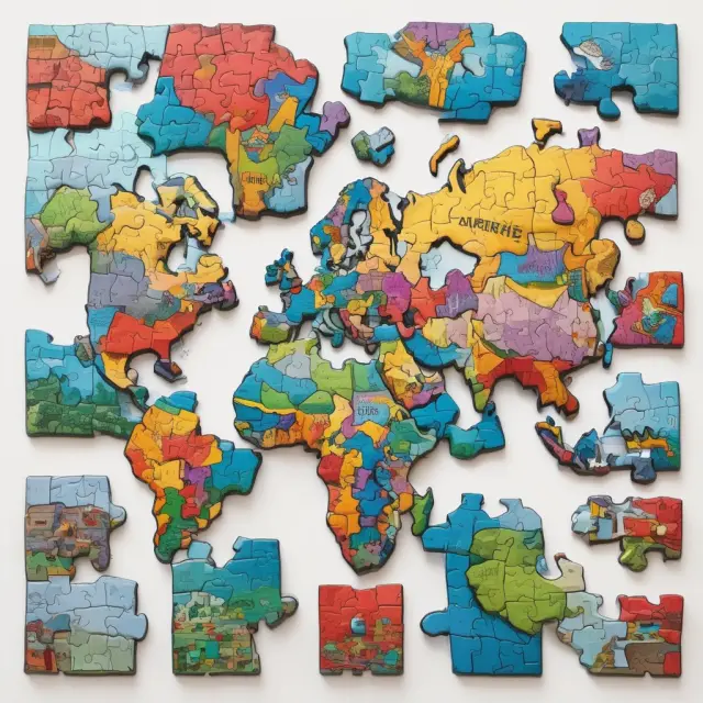 A puzzle representing Least Developed Countries (LDCs) with missing pieces symbolizing economic vulnerability, income levels, and human asset challenges