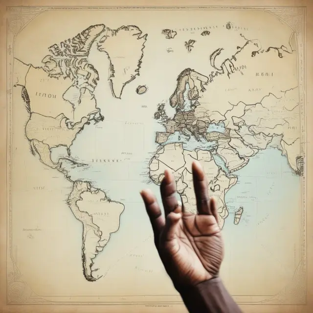 An outstretched hand offering assistance to least developed countries on a world map
