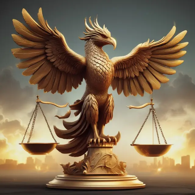 A golden scale represents pension fund objectives: liability risk and return generation; A Phoenix rising signifies a successful LDI strategy, symbolizing growth from challenges.