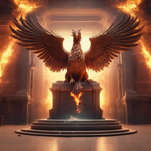 Phoenix rising from a digital fire, representing lead banks adapting to technological advancements and industry changes