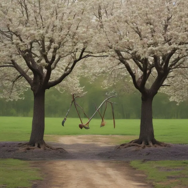 Two intersecting axes with one blossoming tree representing the balanced Leadership Grid styles