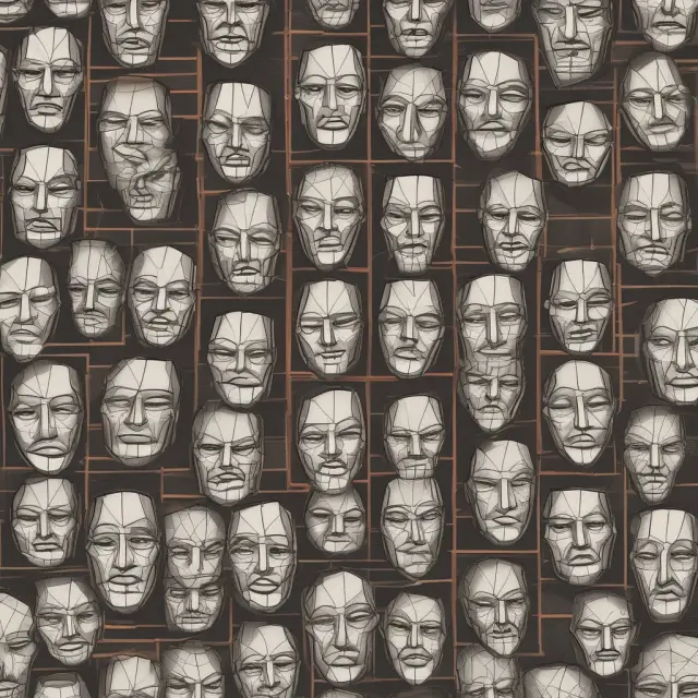 A hall with various leadership grid masks reflecting the true nature of self-assessment and limitations.