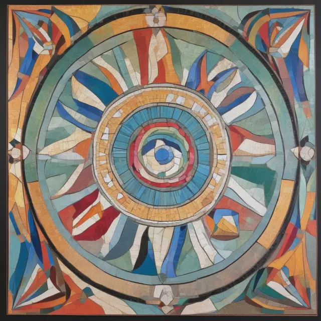 A colorful mosaic illustrating various leadership styles: directing (giving instructions), supporting (coaching), leading by example (setting a positive example), and delegating (assigning tasks).