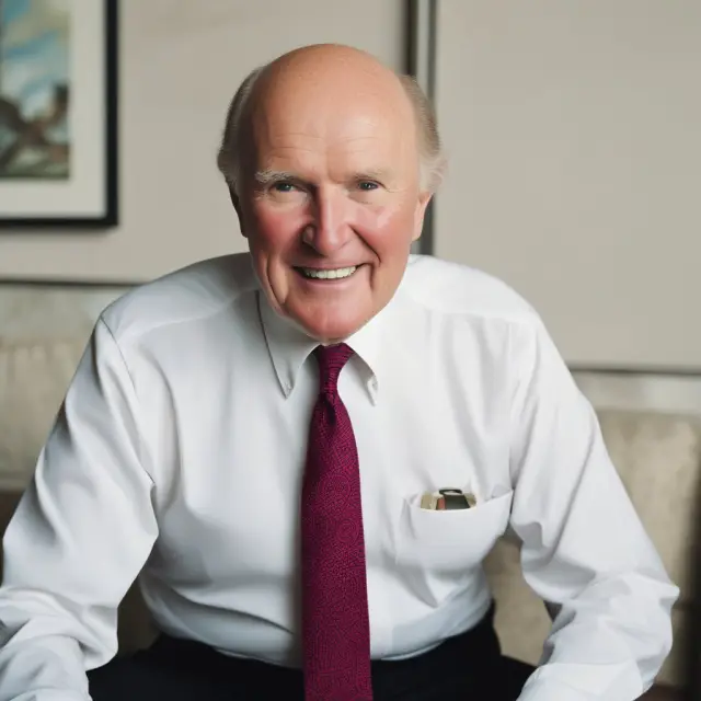 Image of Jack Welch sailing a ship through rough waters towards prosperity, representing his effective leadership and GE