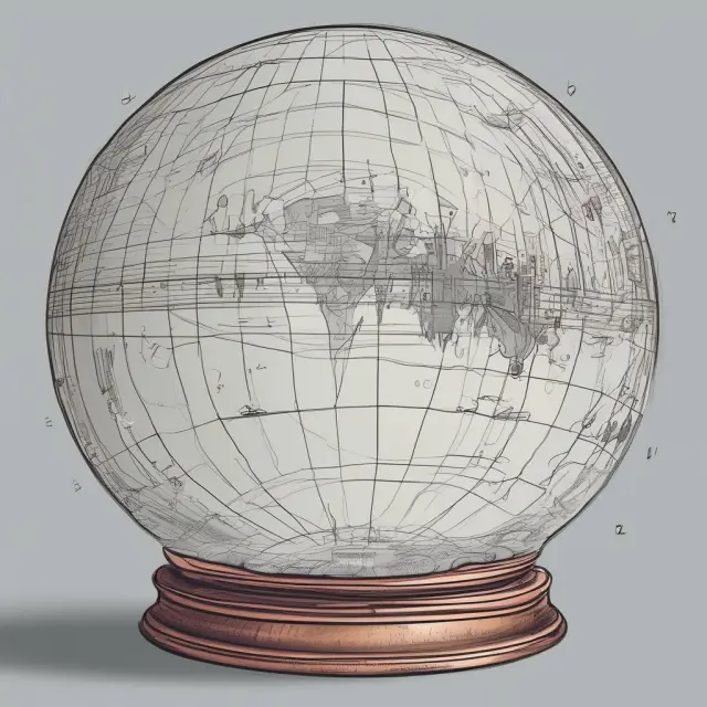 Crystal ball with economic charts and forecasts representing leading indicators for understanding future trends.