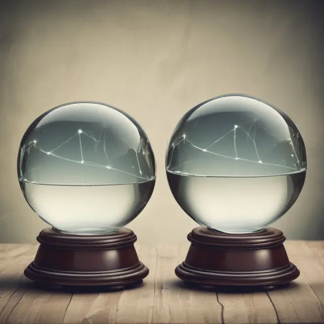 A comparison of two leading economic indicators: one delivering clear predictions (crystal ball), the other obscured by conflicting signals (cloudy)