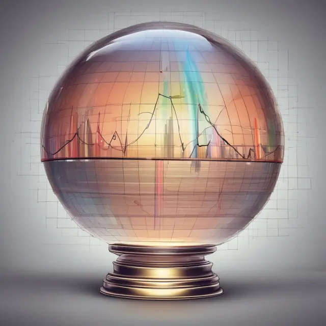 Crystal ball containing multiple graphs, symbolizing the use of various leading indicators to forecast economic trends.
