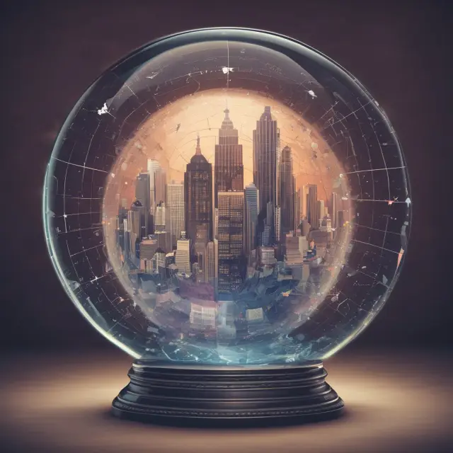 Crystal ball with economic charts depicting future trends (leading indicators)