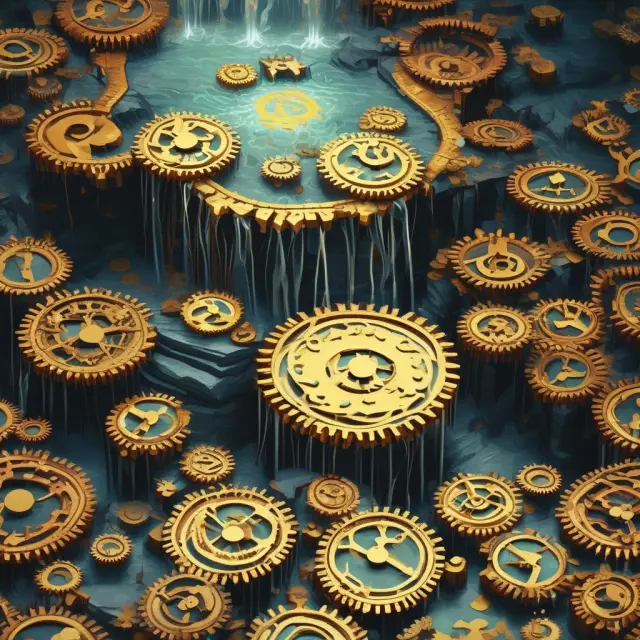 An image of a golden waterfall pouring coins into an efficient gear system, representing the benefits of shorter lead times for companies