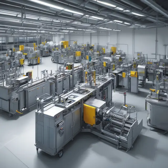 An image of a streamlined production line, with golden currency flowing between workers and machinery as they swiftly produce goods
