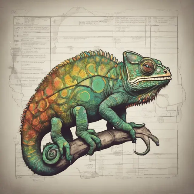 An entrepreneur as a chameleon, shifting colors while testing hypotheses and iterating on a canvas.