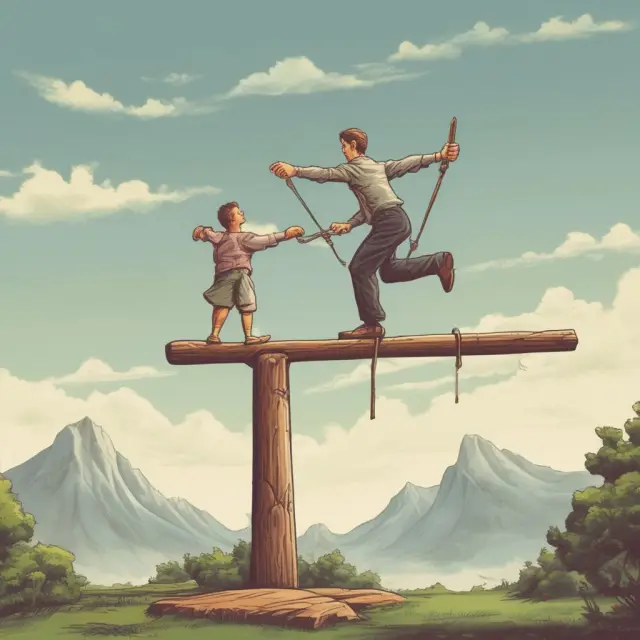 Long-term LEAPs and short-term options represented as a seesaw, showcasing their differences in expiration dates and risk profiles.
